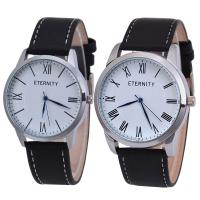 Couple Watch Bracelets, PU Leather, with Glass & 304 Stainless Steel & Zinc Alloy, Chinese movement, waterproofless & for couple, black 