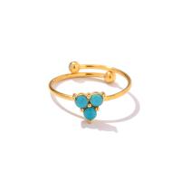 Gemstone Stainless Steel Finger Ring, 314 Stainless Steel, with turquoise, Triangle, Vacuum Ion Plating, for woman, golden 