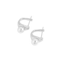Sterling Silver Stud Earring, 925 Sterling Silver, with Plastic Pearl, Geometrical Pattern, platinum plated, Korean style & for woman 