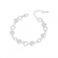 Sterling Silver Bracelets, 925 Sterling Silver, with 4cm extender chain, Heart, Korean style & for woman, silver color Approx 16 cm 