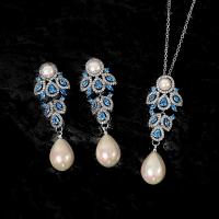 Natural Freshwater Pearl Jewelry Sets, Zinc Alloy, earring & necklace, with Freshwater Pearl, with 2.36inch extender chain, fashion jewelry & for woman & with rhinestone Approx 18.11 Inch 