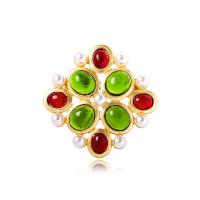 Resin Brooch, Zinc Alloy, with Lampwork & Plastic Pearl, gold color plated, fashion jewelry & for woman, golden 