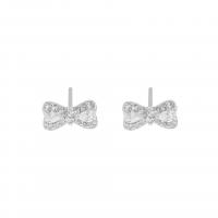 Sterling Silver Stud Earring, 925 Sterling Silver, Bowknot, platinum plated, Korean style & micro pave cubic zirconia & for woman 