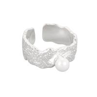Brass Finger Ring, with Plastic Pearl, plated, Adjustable & for woman 
