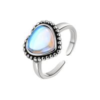 Brass Finger Ring, with Sea Opal, plated, Adjustable & for woman, silver color 