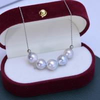 Collier de perles naturel, perles Akoya cultivées, avec laiton, bijoux de mode & pour femme, blanc, 8-9mm Environ 17 pouce, Vendu par PC