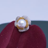 Cultured Freshwater Pearl Finger Ring, with Brass, fashion jewelry & for woman, white, 12-13mm 