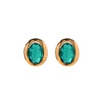 Crystal Jewelry Earring, Brass, with Crystal, Oval, gold color plated, fashion jewelry & for woman, green 