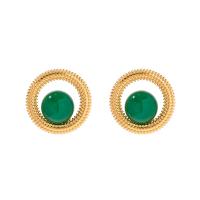 Cats Eye boucle d'oreille, laiton, avec Oeil de chat, Placage de couleur d'or, bijoux de mode & pour femme, vert Vendu par paire