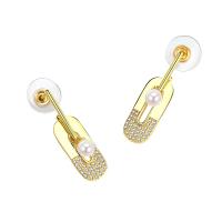 Cubic Zirconia Micro Pave Brass Earring, with Plastic Pearl, plated, micro pave cubic zirconia & for woman 
