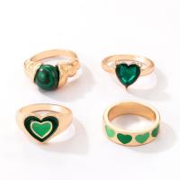 Zinc Alloy Ring Set, with Malachite & Crystal, gold color plated, 4 pieces & fashion jewelry & for woman & enamel, two different colored 