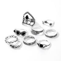 Zinc Alloy Ring Set, silver color plated, 9 pieces & fashion jewelry & for woman & with rhinestone, two different colored 