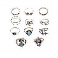 Zinc Alloy Ring Set, silver color plated, 11 pieces & fashion jewelry & for woman & with rhinestone, silver color 
