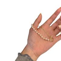 Fashion Zinc Alloy Bracelets, with ABS Plastic Pearl, gold color plated, fashion jewelry & for woman, two different colored cm 