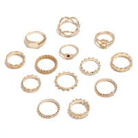 Zinc Alloy Ring Set, gold color plated, 13 pieces & fashion jewelry & for woman & with rhinestone, golden 