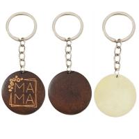 Porte-clés en bois, avec alliage de zinc, Plat rond, Portable & unisexe, plus de couleurs à choisir, 95mm, Vendu par PC