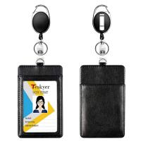 ABS Plastic Card Holder, with PU Leather & Zinc Alloy, portable & retractable, black  