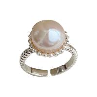 Brass Finger Ring, with Plastic Pearl, silver color plated, fashion jewelry & for woman 