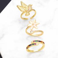 Cubic Zirconia Micro Pave Brass Finger Ring, gold color plated & micro pave cubic zirconia & for woman & enamel Inner Approx 18mm 
