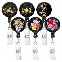 ABS Plastic Badge Holder, portable & Unisex & retractable & with flower pattern & epoxy gel 