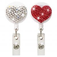 Zinc Alloy Badge Holder, with ABS Plastic, Heart, portable & Unisex & retractable & with rhinestone 