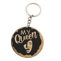 Wood Key Chain, with Zinc Alloy, Flat Round, portable & Mother Day Jewelry & with letter pattern & for woman 