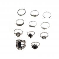 Zinc Alloy Ring Set, silver color plated, 12 pieces & fashion jewelry & for woman & with rhinestone, silver color 