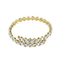 Stainless Steel Cuff Bangle, 304 Stainless Steel, Rhombus, 18K gold plated, micro pave cubic zirconia & for woman 60mm 