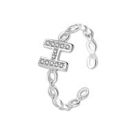Латунное кольцо с стразами, Латунь, Буква H, плакирован серебром, Корейский стиль & регулируемый & Женский & со стразами, 6.8mm, размер:6, продается PC