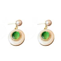 Cats Eye Earring, Zinc Alloy, with Cats Eye & Plastic Pearl, Oval, gold color plated, for woman & with rhinestone 