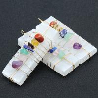 Gemstone Brass Pendants, Gypsum Stone, with Gemstone & Brass, Rectangle, gold color plated, Unisex, mixed colors 