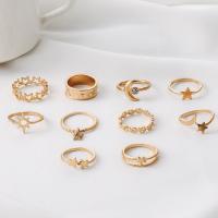 Zinc Alloy Ring Set, gold color plated, 10 pieces & fashion jewelry & for woman & with rhinestone 