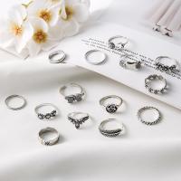Zinc Alloy Ring Set, antique silver color plated, 14 pieces & fashion jewelry & for woman 