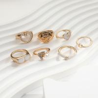 Zinc Alloy Ring Set, with Plastic Pearl, 7 pieces & fashion jewelry & for woman & with rhinestone, golden 
