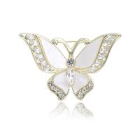 Shell Brooch, Zinc Alloy, with Shell, Butterfly, gold color plated, for woman & with rhinestone, white 