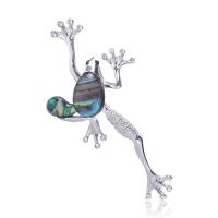 Shell Brooch, Zinc Alloy, with Abalone Shell, Frog, silver color plated, for woman, green 
