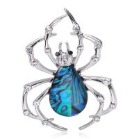 Shell Brooch, Zinc Alloy, with Abalone Shell, Spider, silver color plated, Unisex & with rhinestone, blue 