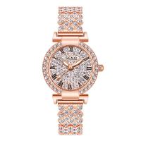 Women Wrist Watch, Zinc Alloy, with Glass, Chinese movement, Round, rose gold color plated, Life water resistant & for woman & with rhinestone  