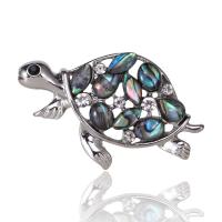 Shell Brooch, Zinc Alloy, with Abalone Shell, Turtle, silver color plated, for woman & with rhinestone, multi-colored 