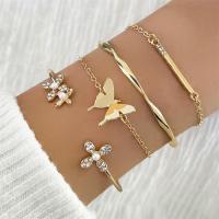 Fashion Zinc Alloy Bracelets, with Plastic Pearl, with 1.97inch extender chain, gold color plated, 4 pieces & fashion jewelry & for woman & with rhinestone Approx 7.28 Inch 