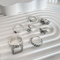 Zinc Alloy Ring Set, with Plastic Pearl, silver color plated, 7 pieces & fashion jewelry & for woman & enamel & with rhinestone 