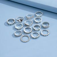 Zinc Alloy Ring Set, silver color plated, 14 pieces & fashion jewelry & for woman 