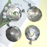 Natural Freshwater Shell Pendants, Black Lip Shell, with Zinc Alloy, Round, silver color plated, Unisex & hollow, multi-colored 