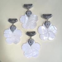 White Shell Pendants, with Brass, Flower, platinum color plated, Unisex & carved, white 