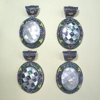 Natural Freshwater Shell Pendants, with Zinc Alloy, Oval, antique silver color plated, Unisex & enamel 