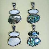 Natural Freshwater Shell Pendants, with Zinc Alloy, silver color plated, Unisex 
