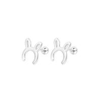 Sterling Silver Stud Earring, 925 Sterling Silver, Rabbit, for woman & hollow 