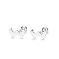 Sterling Silver Stud Earring, 925 Sterling Silver, Letter W, Korean style & for woman, silver color 