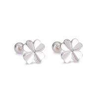 Sterling Silver Stud Earring, 925 Sterling Silver, Four Leaf Clover, Korean style & for woman, silver color 