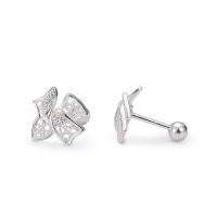 Sterling Silver Stud Earring, 925 Sterling Silver, Bowknot, Korean style & for woman & hollow, silver color 